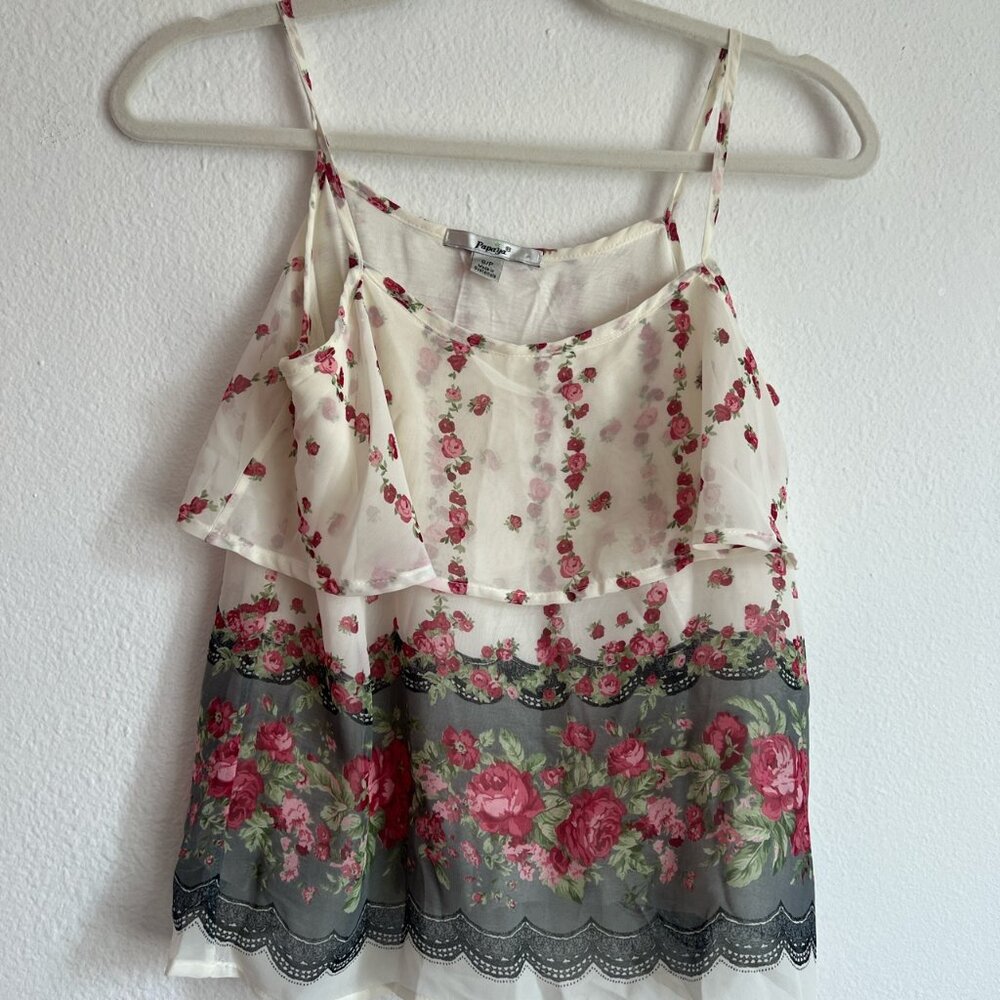 Papaya Floral Sheer Chiffon Ruffle Cami Top Size Small/P